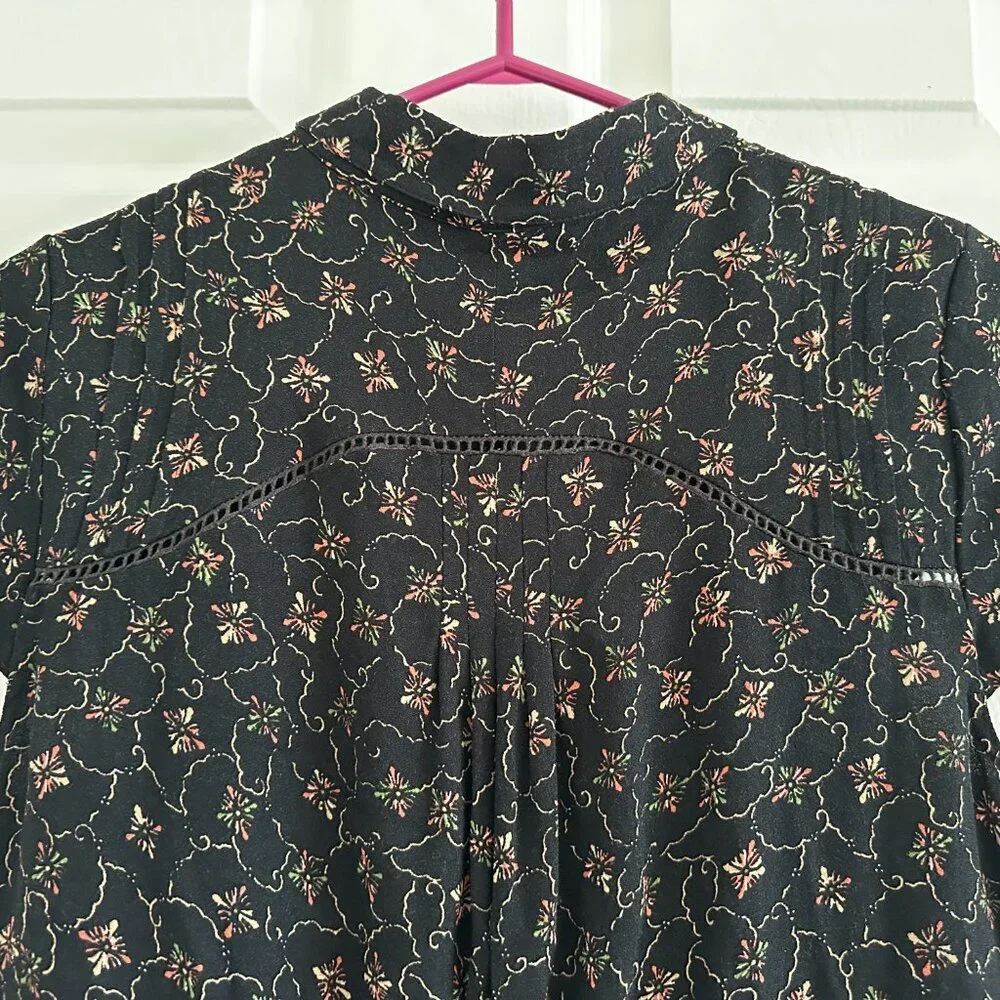 Free‎ People Debby Dot Romper Black Floral Button Viscose Collar Small - Picture 6 of 9